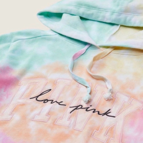 Victoria’s Secret PINK super soft cozy oversized pastel tie dye logo hoody NWT S - Picture 4 of 7